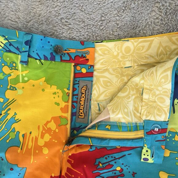 Loudmouth Men’s Golf Shorts 38 Blue Paint Splatter Colorful Casual Athletic 11” - Picture 2 of 4